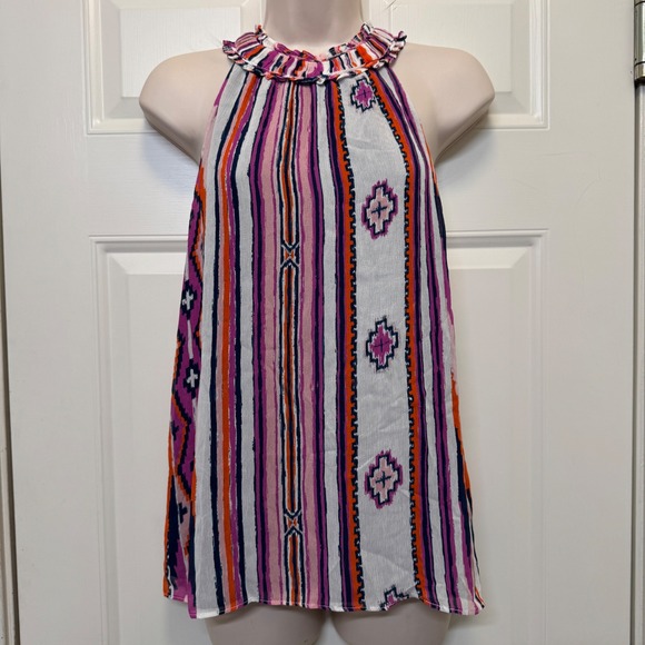 Ramy Brook Tops - Ramy Brook Womens Silk Halter Top S Multicolor Ruffle Neck Striped Boho Chic